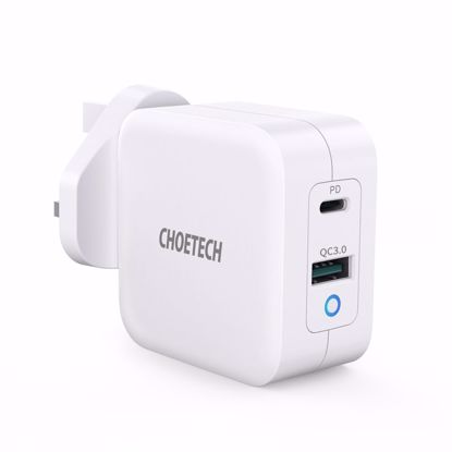 Picture of Choetech Choetech PD UK 65W USB-A/USB-C Dual Mains Charger in White (No Cable)