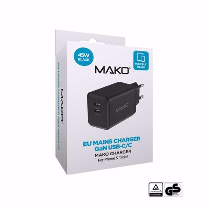 Picture of Mako Mako 45W GaN EU Mains Charger USB-C/USB-C in Black